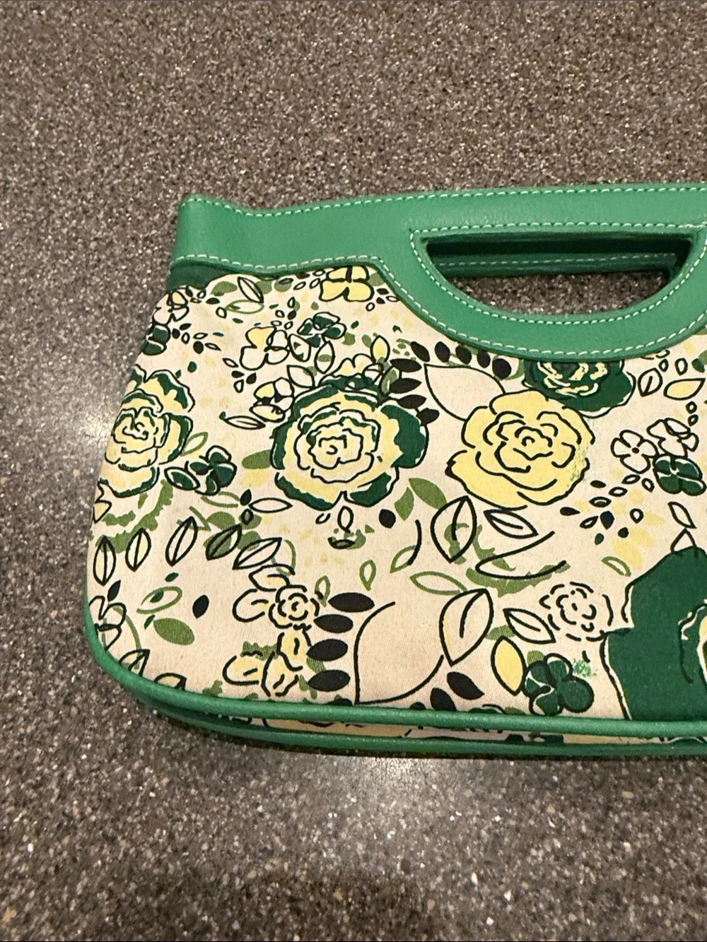 New York & Company Green and Yellow Floral Canvas Clutch